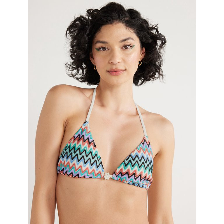 No Boundaries Juniors’ Chevron Crochet Triangle Bikini Top, Sizes XS-XXL | Walmart (US)
