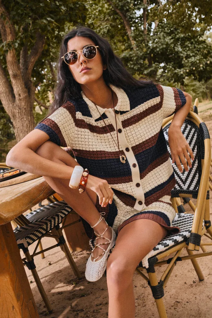 Laurel & Mina Crochet Cardigan and Shorts Set in Cotton-Linen Knit | Fabrique