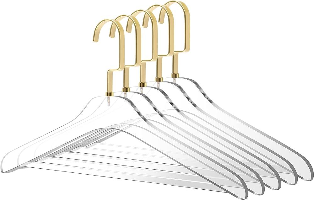 Quality Clear Acrylic Lucite Coat Suit Hangers with Bar – 5-Pack, Stylish Clothes Hanger with A... | Amazon (US)