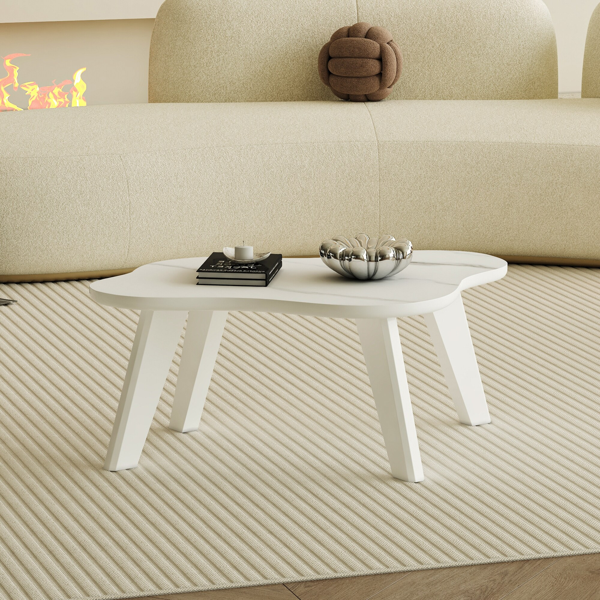 Modern Minimalist Coffee Table, Wood Color Table Top, Solid Wood Legs, Cloud Shape, For Dining And Living Rooms | Bed Bath & Beyond
