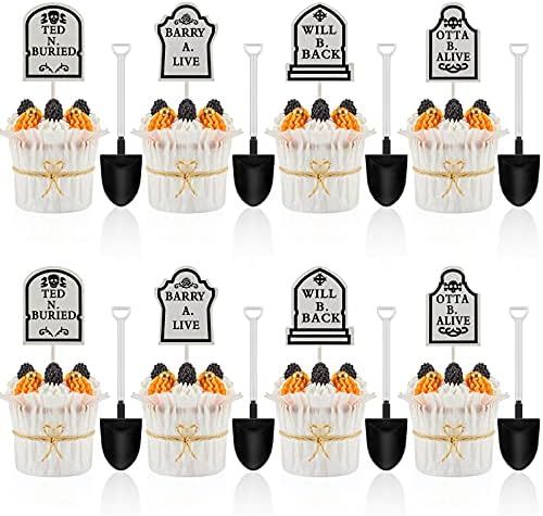 48 Pieces Halloween Tombstone Cake Toppers Graveyard Cupcake Toppers and Mini Shovel Shape Spoons fo | Amazon (US)