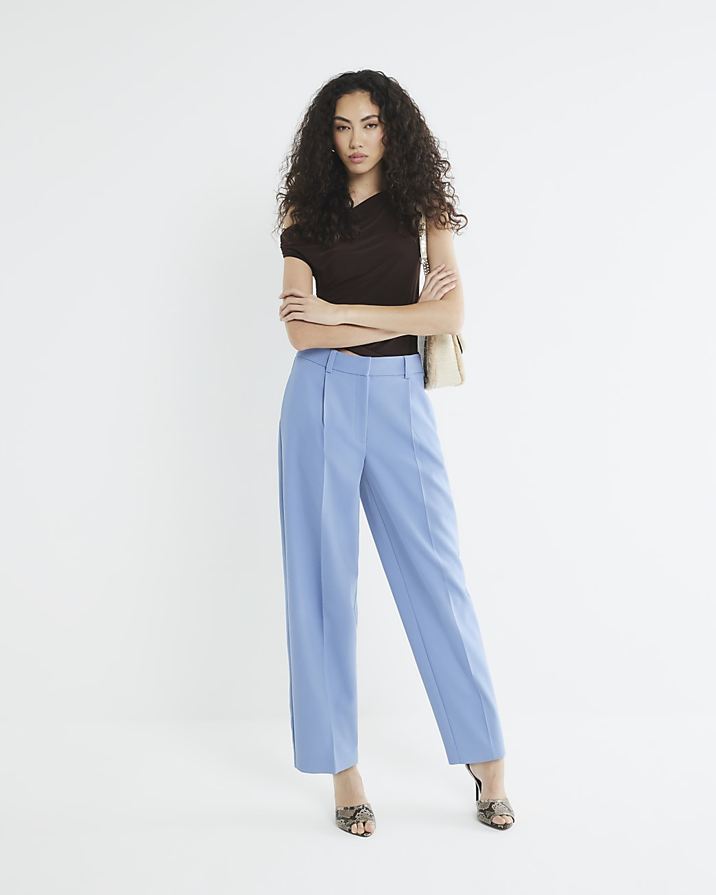 Blue Slim Fit Barrel Leg Trousers | River Island UK & IE