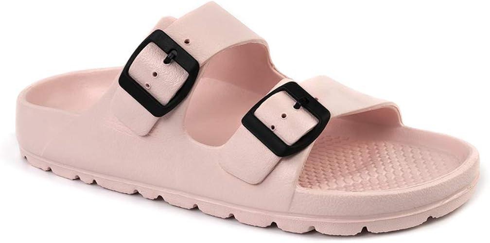 FUNKYMONKEY Women's Comfort Slides Double Buckle Adjustable EVA Flat Sandals | Amazon (US)