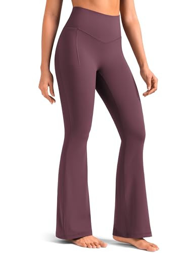 Colorfulkoala Dreamlux Flare Leggings for Women with Pockets, High Waist No Front Seam Bootcut Yoga Pants 31.5"(M, Plum Red) | Amazon (US)