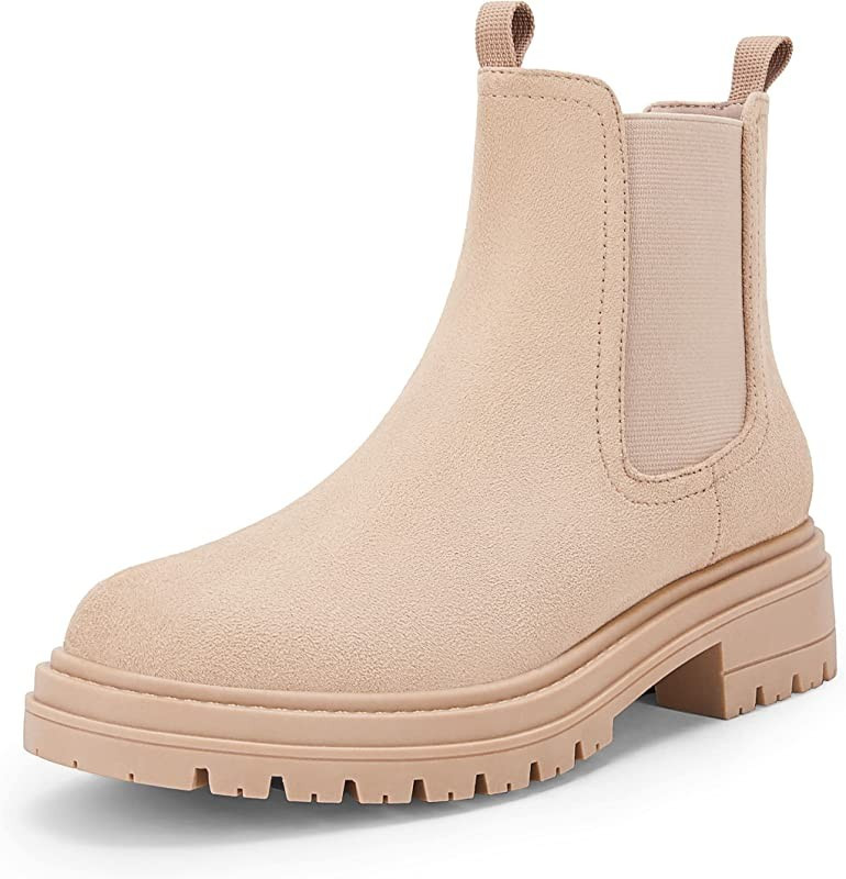 Womens Lug Sole Platform Ankle Boots Chelsea Chunky Block Heel Combat Booties Shoes | Amazon (US)