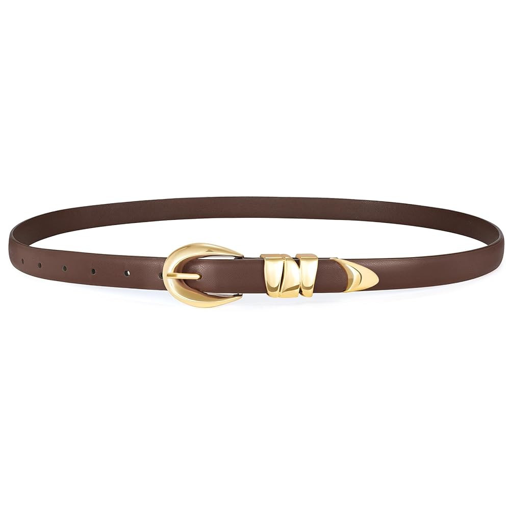 XZQTIVE Women's Skinny Leather Belts Ladies Thin Waist Belts for Jeans Dress Pants Trendy Black B... | Amazon (US)