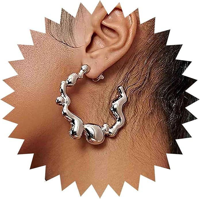 Gothic Irregular Hoop Earrings Silver C Shape Earrings Big Circle Hoop Earrings Exaggerated Geome... | Amazon (US)