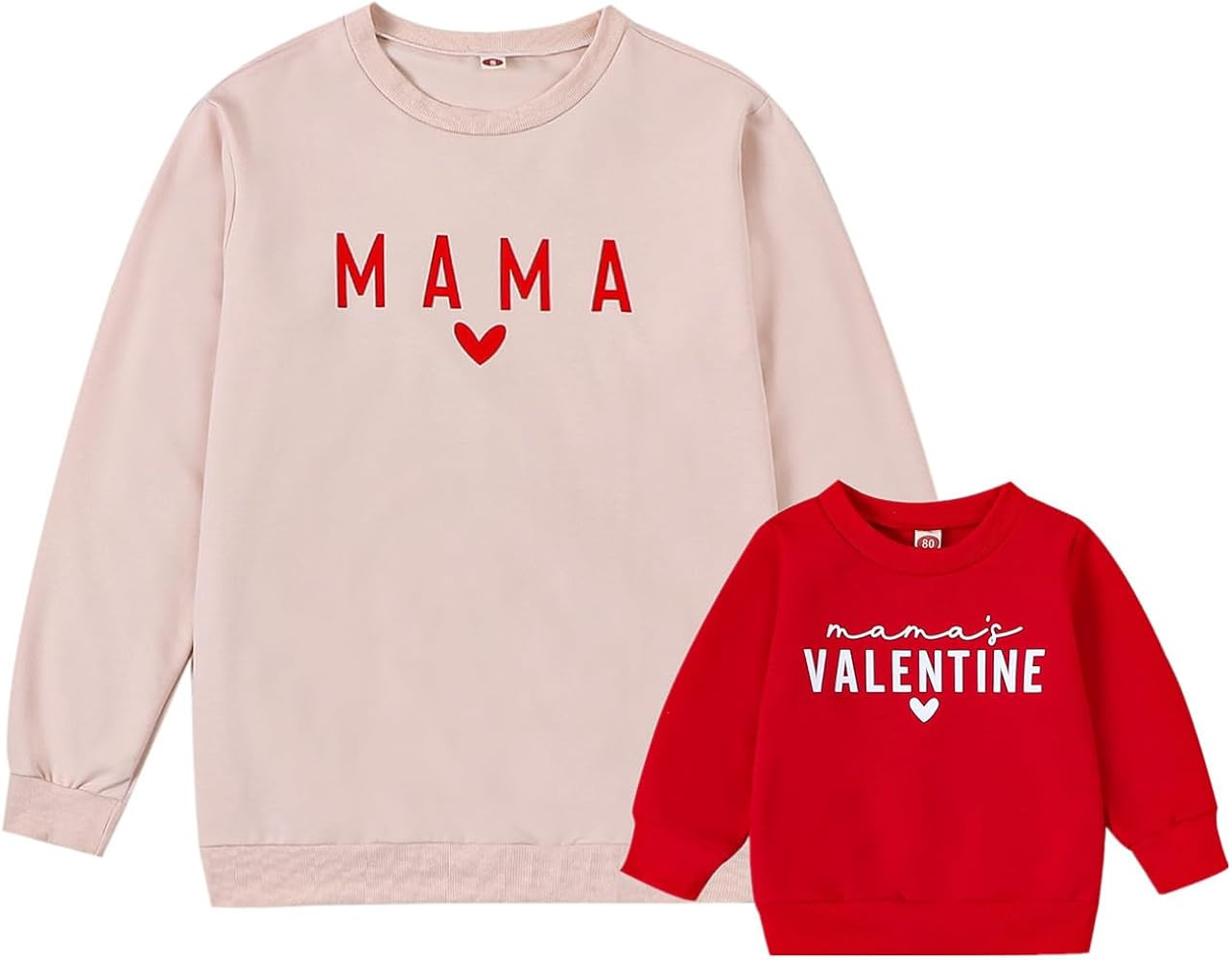 Covvoliy Mommy and Me Letter Print Matching Family Outfits Long Sleeve Crewneck Casual Sweatshirt... | Amazon (US)