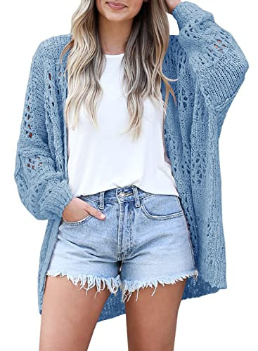 Ermonn Womens Crochet Cardigan Sweater Kimonos Boho Solid Color Oversized Fall Open Front Outwear | Amazon (US)