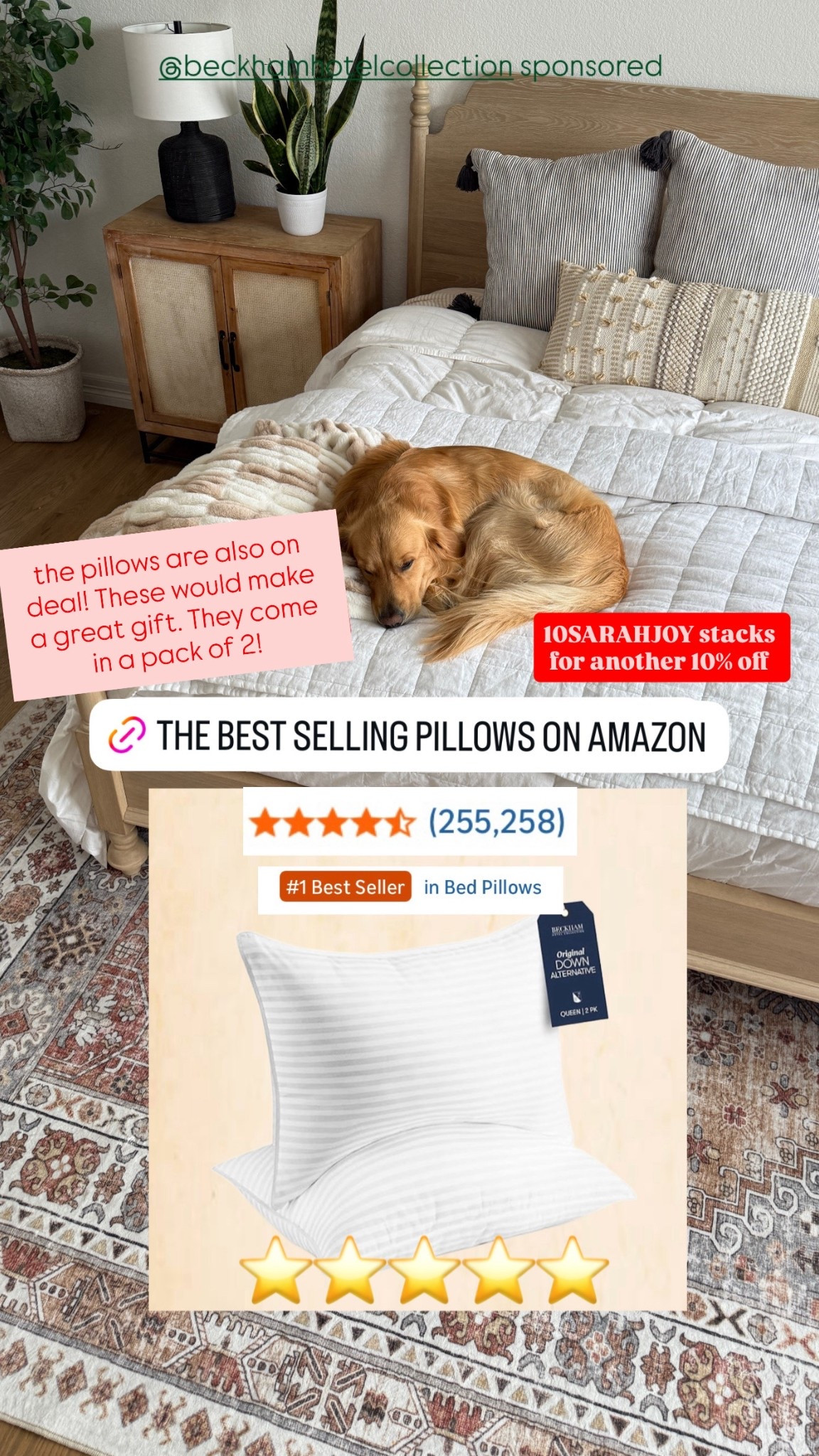 Last day to get the best selling pillows on sale. 10SARAHJOY stacks for another 10% off 