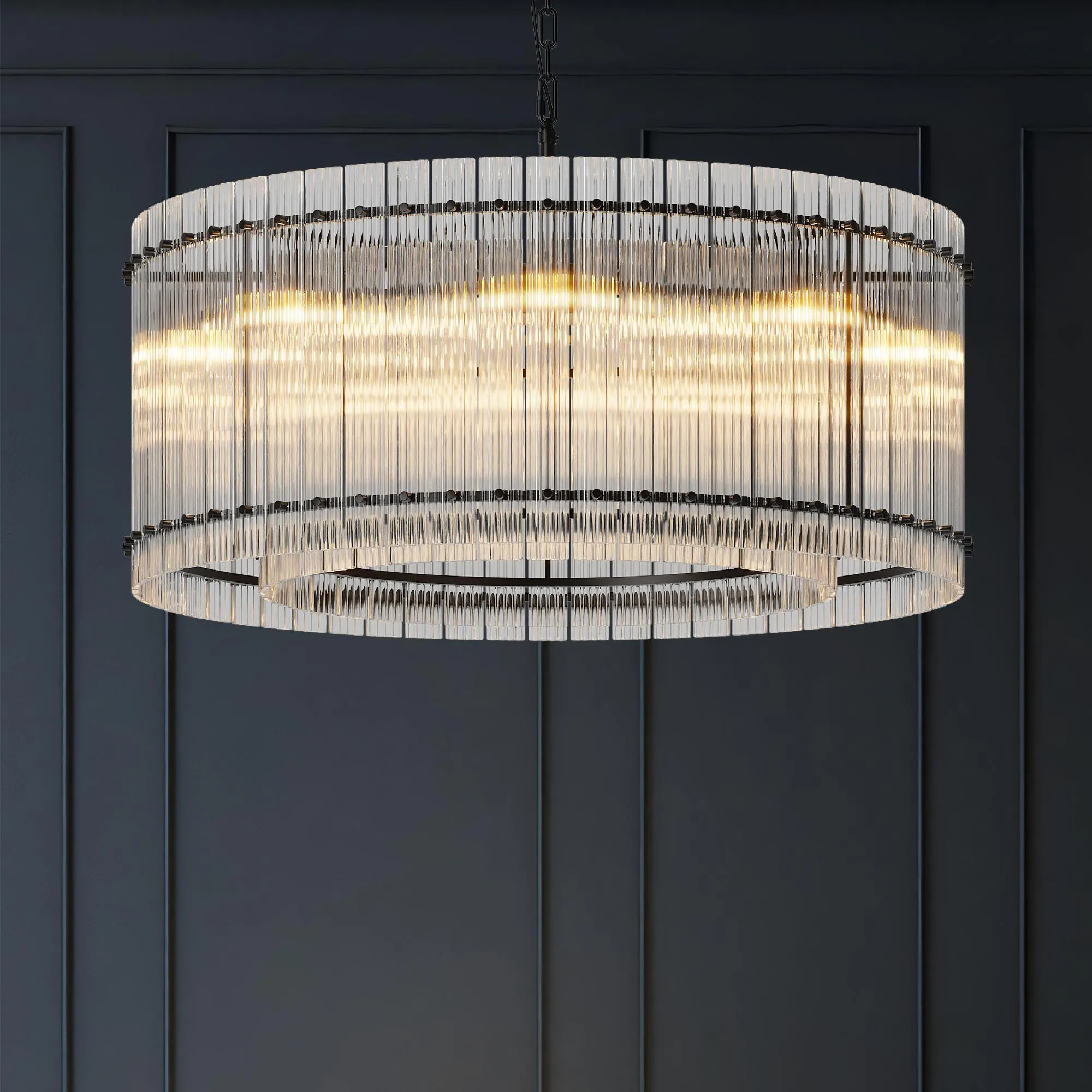 Bayfeve 37-in 8-Light Black 2-Tier Round Crystal Chandelier with Water Ripple Glass (Bulbs not included) | BF-332559-MP | Lowe's