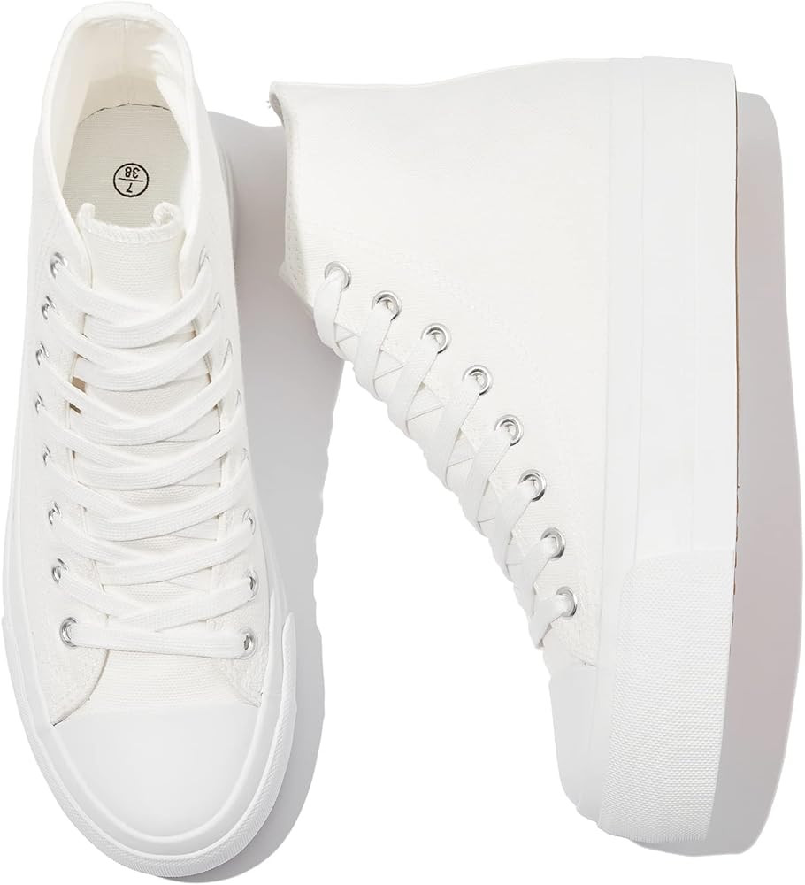 POVOGER Platform Sneakers for Women Fashion High Top Canvas Shoes White Womens Platform Shoes Cas... | Amazon (US)