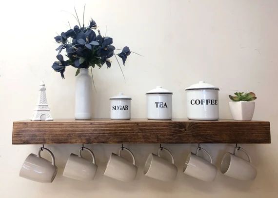 Floating Shelf with Coffee Mug Hooks | Etsy (US)