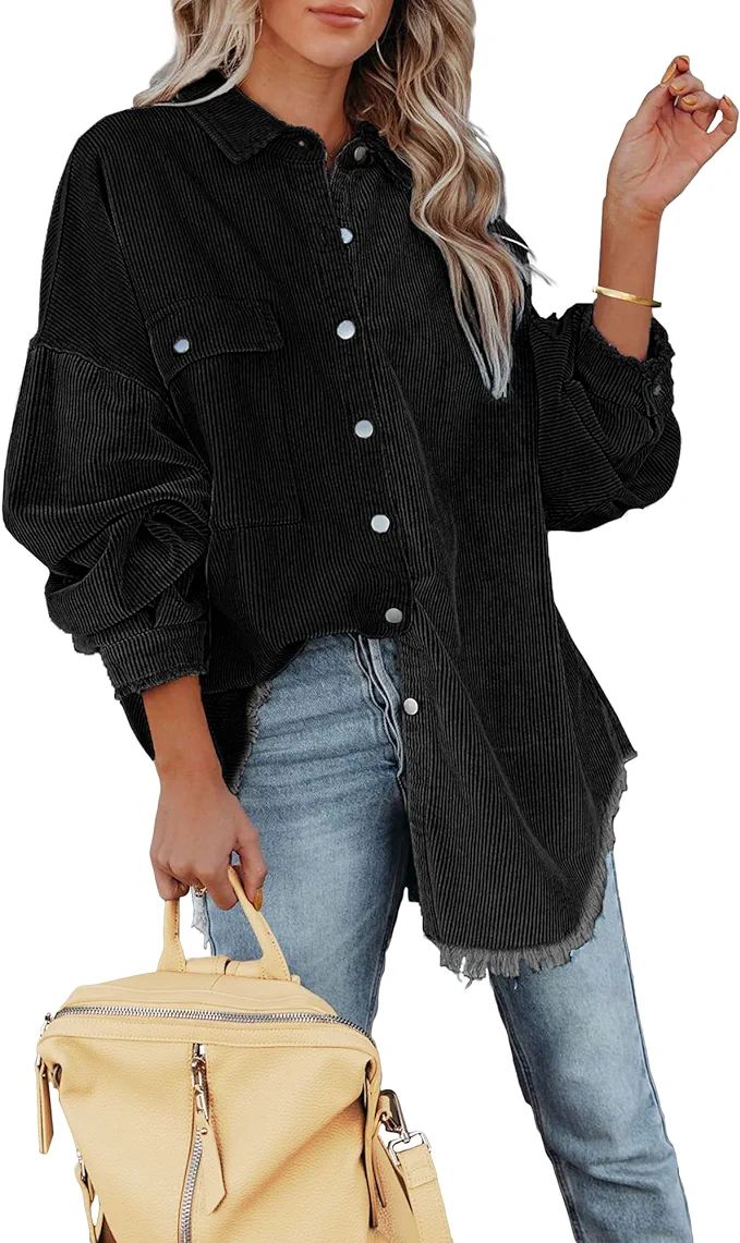 luvamia Womens Shacket Jacket Oversized Corduroy Button Down Shirt Long Sleeve Tops | Amazon (US)