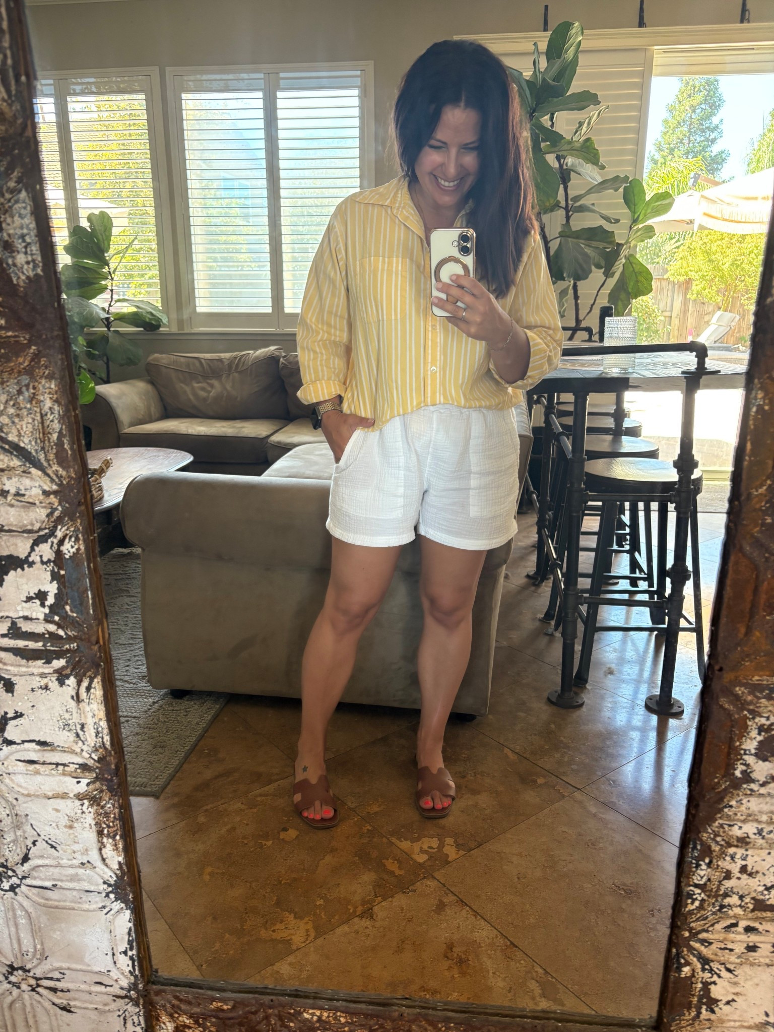 Last Friday of my summer! I treated myself to a pedicure after working in my classroom this morning. 
Wearing a small in my button down and gauze shorts. 

Teacher style 