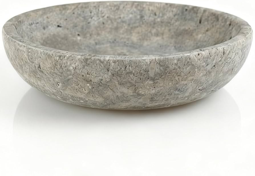 Silver Gray Travertine Bowl, 7.8" Modern Natural Stone Centerpiece for Industrial Home Decor, Han... | Amazon (US)