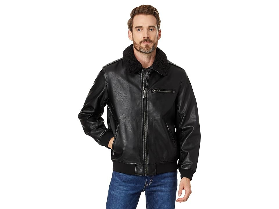 Levi's(r) Faux Leather Bomber Jacket Men's Coat Black : LG, Leather/Polyurethane | Zappos
