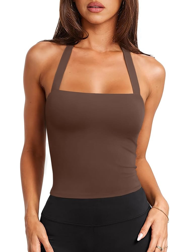 LASLULU Womens Sexy Halter Sports Bra Workout Tops Wirefree Sleeveless Gym Yoga Tank Tops Y2k Cas... | Amazon (US)