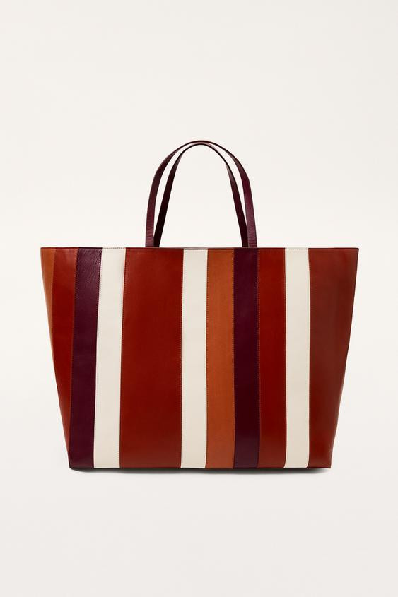 LIMITED EDITION STRIPED LEATHER MAXI SHOPPER | Zara US