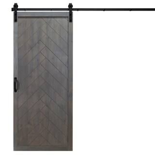 Dogberry Collections 36 in. x 84 in. Herringbone Ash Gray Alder Wood Interior Sliding Barn Door S... | The Home Depot