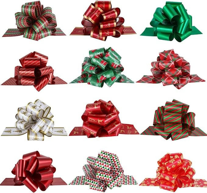 PintreeLand 24PCS Christmas Bows for Gift Wrapping & Gift Tags, 5” Xmas Pull Bows with Ribbon W... | Amazon (US)