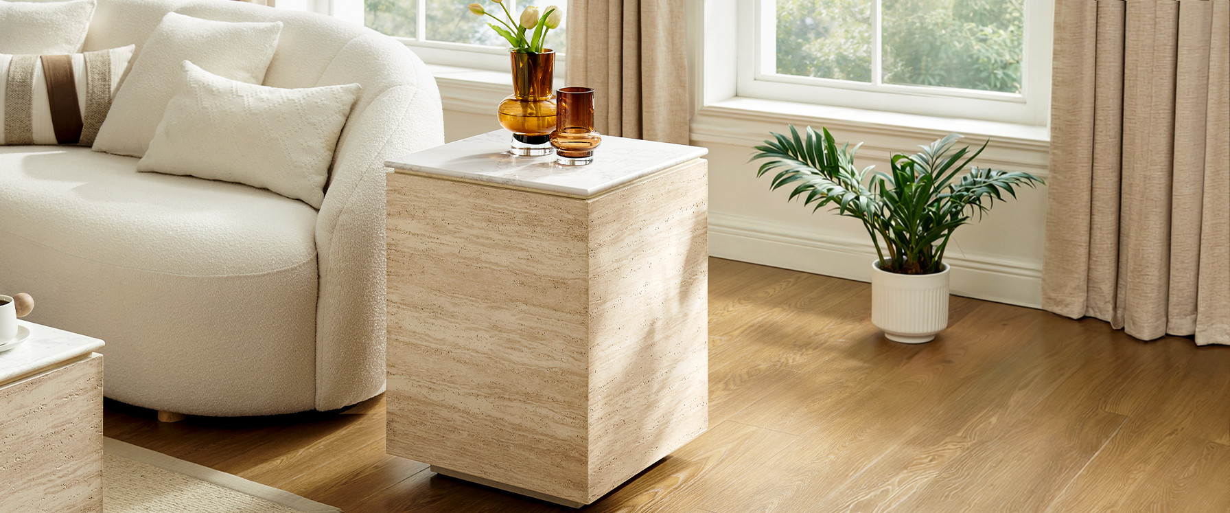 Renata 17" Travertine-Textured Side Table | Hernest