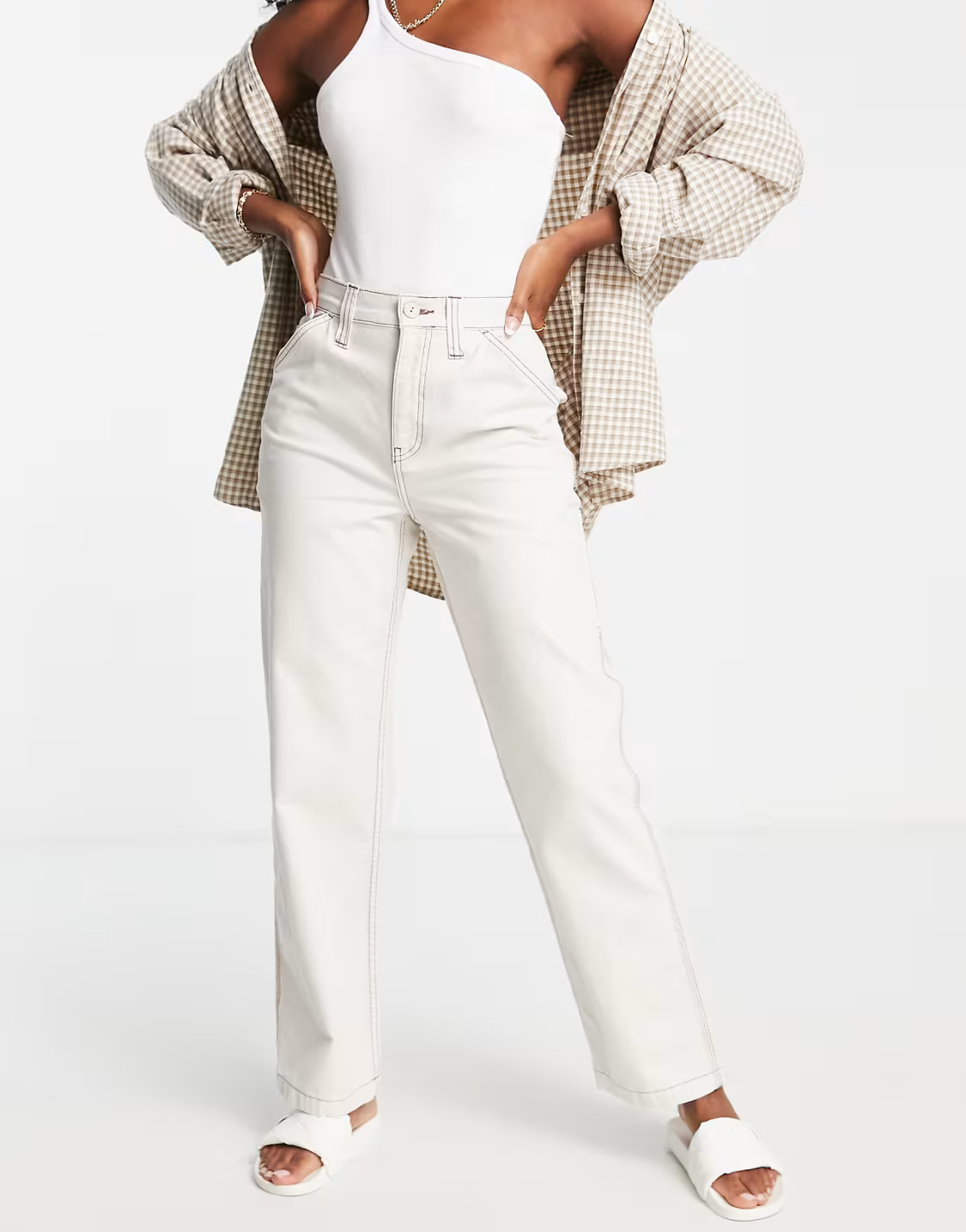 ASOS DESIGN minimal cargo pants in stone with contrast stitch | ASOS (Global)