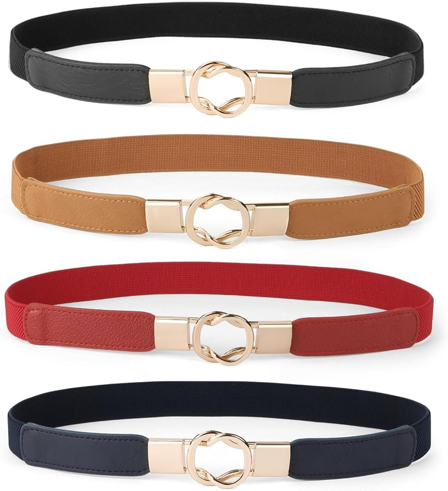 WERFORU Women Skinny Belt for Dresses Retro Stretch Ladies Waist Belt Plus Size Set of 4 | Amazon (US)
