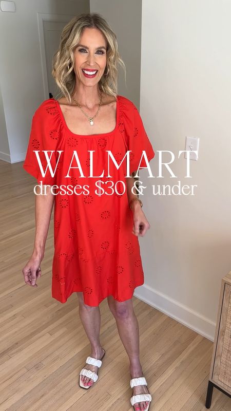 Walmart spring dress try on haul! You are going to love these dresses! Short dresses and midi dresses for every occasion! I especially love the eyelet dresses! Perfect baby shower dresses and work dresses. The red runs large  

#LTKfindsunder50 #LTKstyletip #LTKfindsunder100