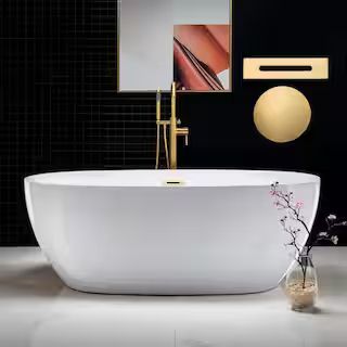 Aubrac 67 in. Acrylic Flatbottom Double Ended Bathtub with Brushed Gold Overflow and Drain Includ... | The Home Depot