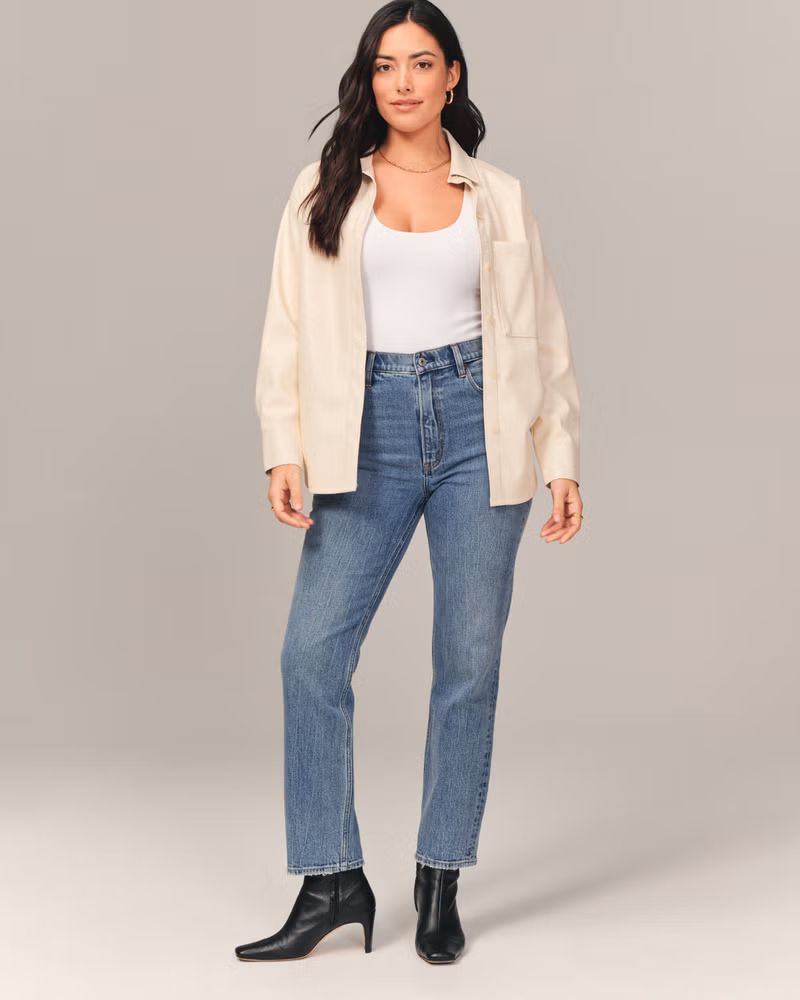 Women's Curve Love Ultra High Rise Ankle Straight Jean | Women's Bottoms | Abercrombie.com | Abercrombie & Fitch (US)