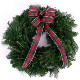 VAN ZYVERDEN 16 in. Live Fresh Cut Blue Ridge Mountain Mixed Window Christmas Wreath with Bow | The Home Depot