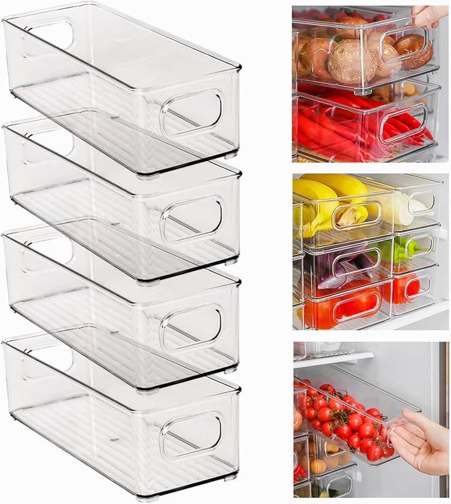 Refrigerator Organizer Bins, Set of 4 Stackable Fridge Organizers and Storage Clear, Plastic Stor... | Amazon (CA)