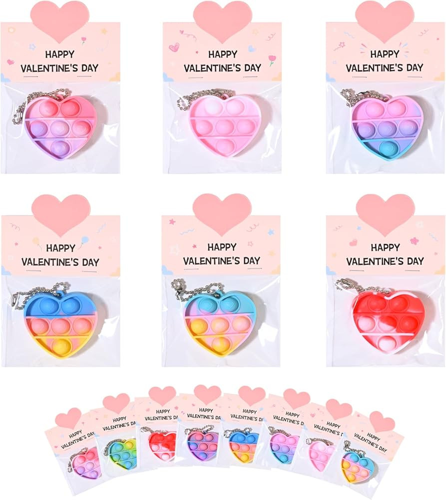 Valentines Day Gifts for Kids - Valentine Cards with Heart Pop Keychain Bulk - Valentine's Fidget... | Amazon (US)