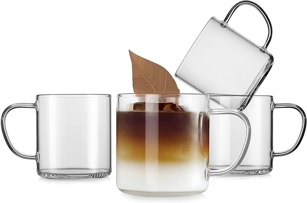 LUXU Glass Coffee Mugs Set of 4 Glass Coffee Cups Tea Mugs-14 oz,Cute Coffee Bar Accessories,Iced... | Amazon (US)