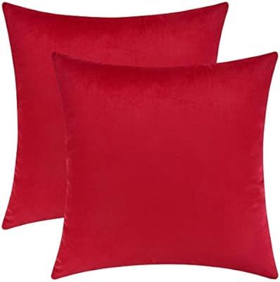 Mixhug Set of 2 Cozy Velvet Square Decorative Throw Pillow Covers for Couch and Bed, Red, 18 x 18... | Amazon (US)