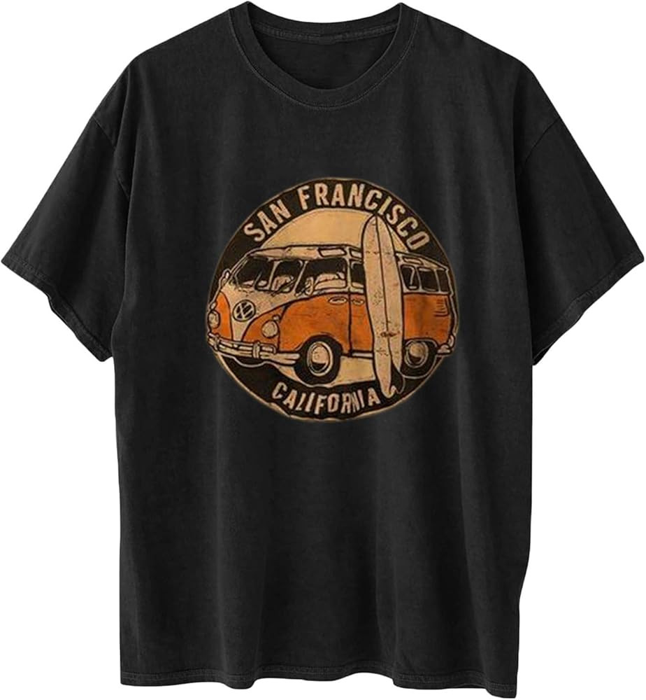 Vintage Graphic Tee Shirts for Womens Summer Short Sleeve Crewneck Tops Oversized Tshirts Trendy Cas | Amazon (US)
