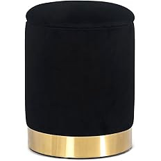 Decent Home Round Velvet Ottoman, Upholstered Storage Ottoman with Gold Trim, Footstool Soft Padd... | Amazon (US)