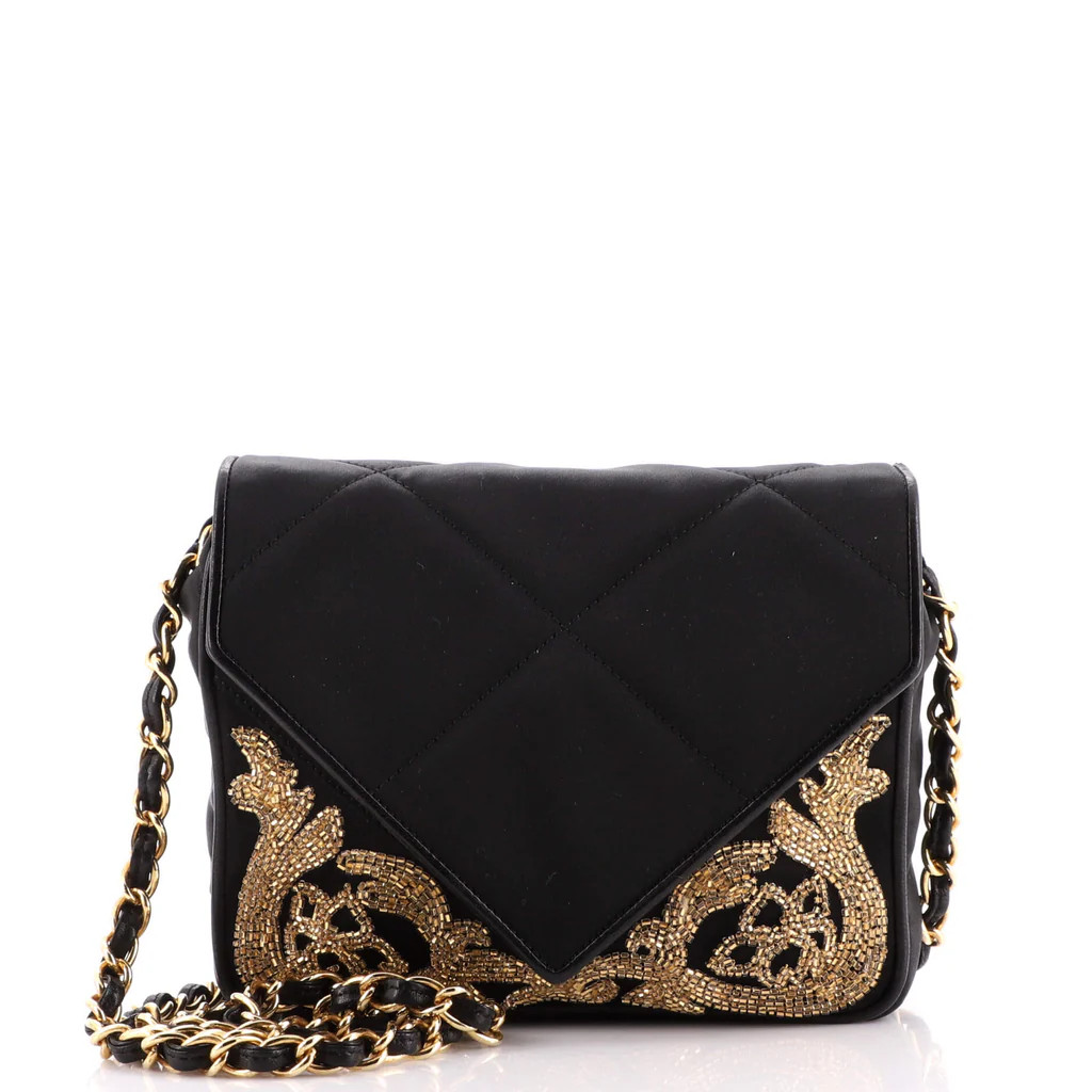 Vintage Envelope Flap Bag Beaded Quilted Satin Mini | Rebag