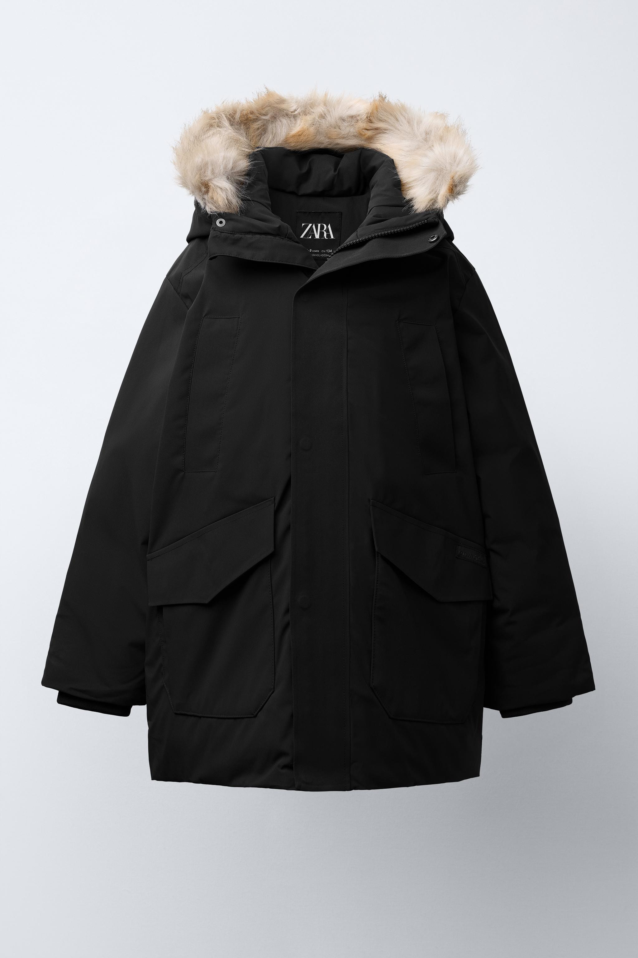 LONG 50% FEATHER AND 50% DOWN WATER REPELLENT PUFFER COAT WITH REMOVABLE FAUX FUR HOODIE | Zara US