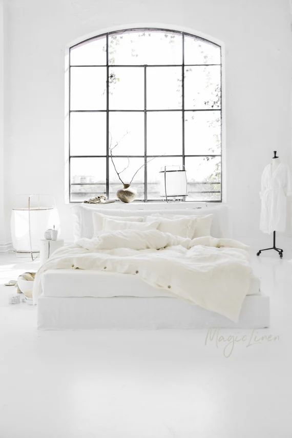 Linen bedding SET in White or Ivory color. Linen duvet cover set + 2 pillowcases. Stone washed li... | Etsy (US)