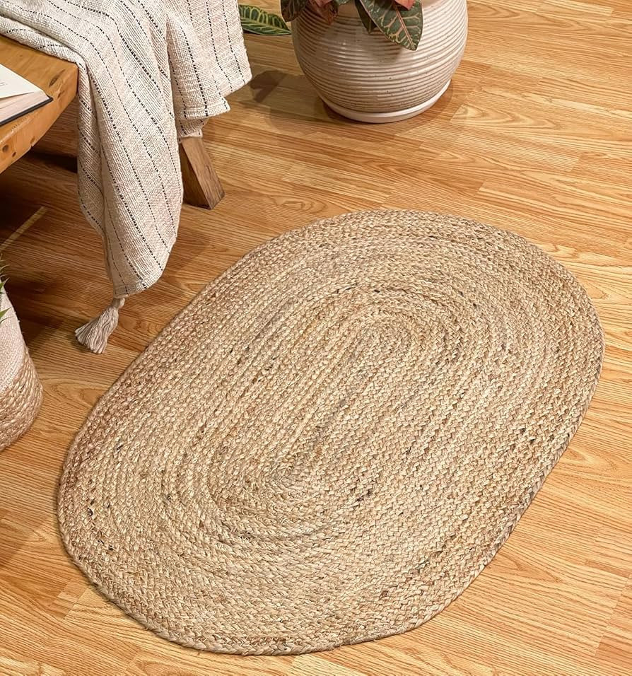 The Home Talk Handcrafted Braided Jute Rug 60x90 cm | Oval Doormat for Porch, Kitchen, Meditation... | Amazon (UK)