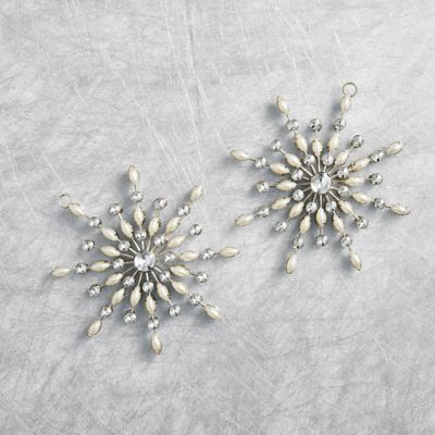 Pearl and Crystal Large Snowflakes, Set of Two | Frontgate | Frontgate