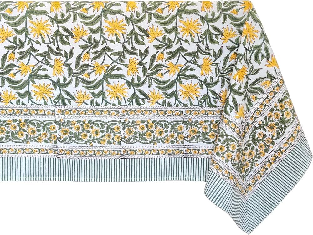 ATOSII 'Noor' 100% Cotton Boho Rectangle Tablecloth, Handblock Floral Print Linen Table Cloth for... | Amazon (US)