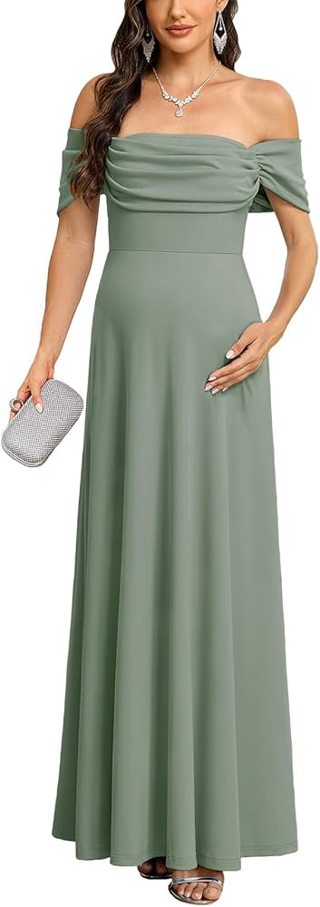 AISWI Off Shoulder Maternity Dress Formal Ruched A Line Elegant Maxi Gown Baby Shower Photography... | Amazon (US)