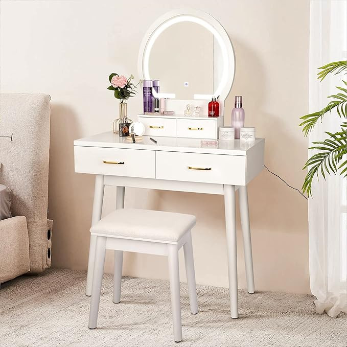 SMOOL Vanity Desk with Lighted Mirror - Vanity Table Makeup Vanity with Lights, 3 Color Lighting ... | Amazon (US)