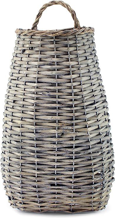 AuldHome Wall Hanging Pocket Basket; Woven Wicker Rustic Farmhouse Gray Washed Long Basket; 17 x ... | Amazon (US)