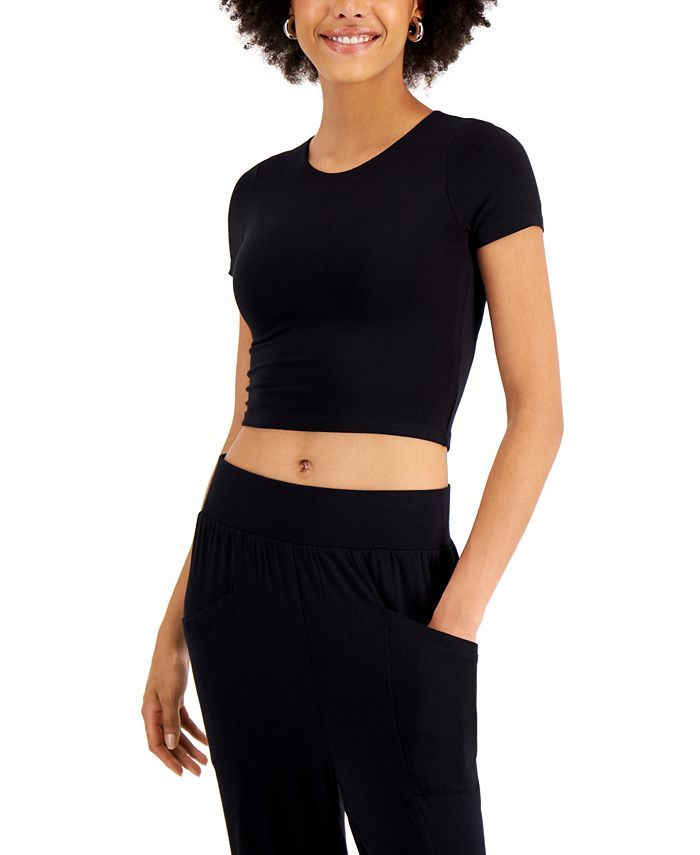 Bar III Crepe Cropped T-Shirt, Created for Macy's & Reviews - Tops - Women - Macy's | Macys (US)