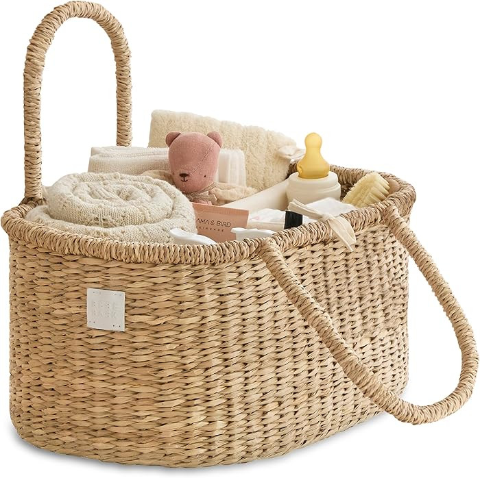 BEBE BASK Premium Baby Diaper Caddy Organizer - Artisan-Made Seagrass Basket With Cotton Divider ... | Amazon (US)