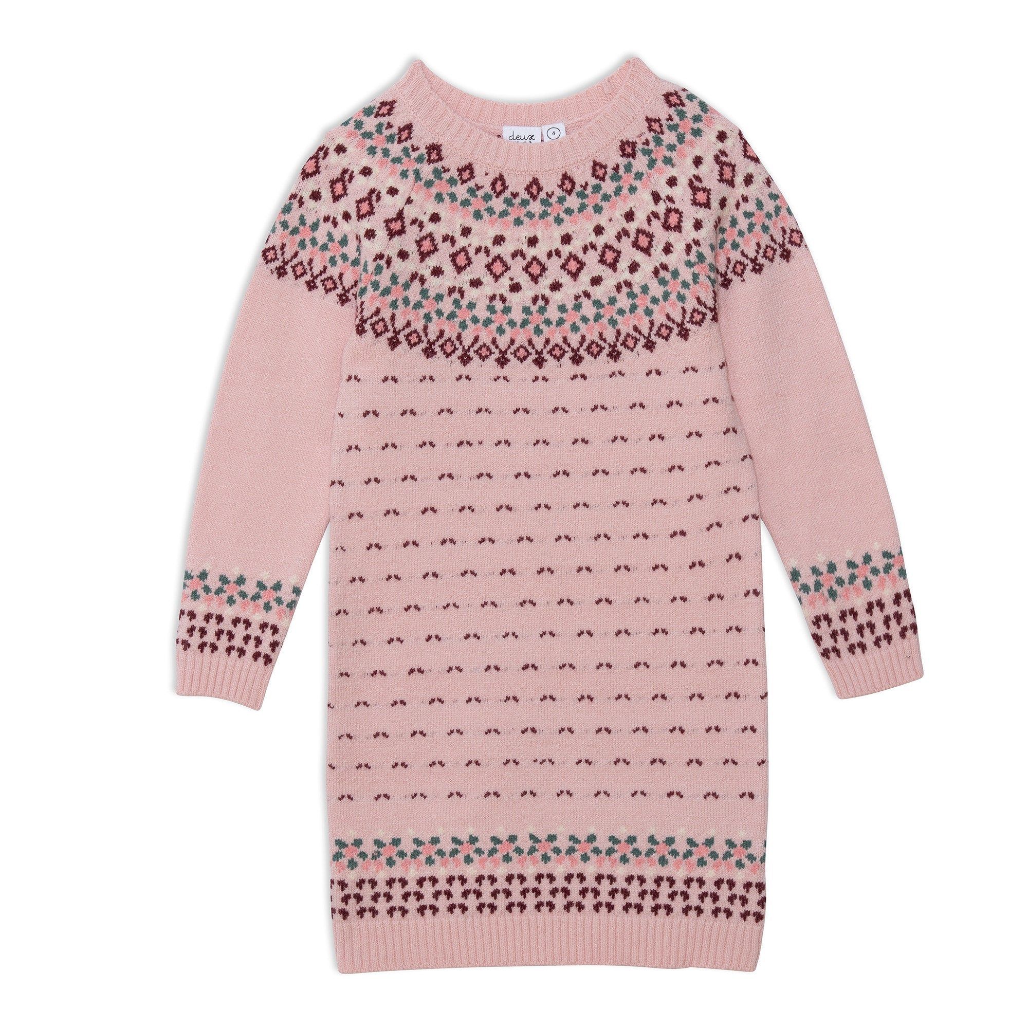 Knitted Long Sleeve Dress Silver Pink And Burgundy | Deux par Deux Childrens Designer Clothing